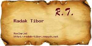Radak Tibor névjegykártya